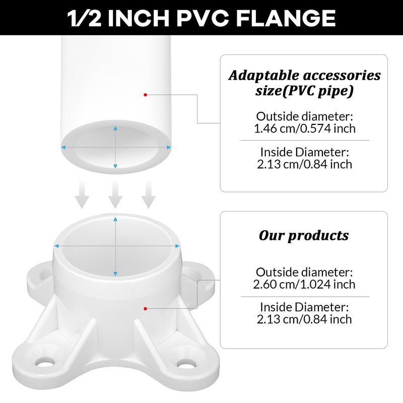 TianTianUp 25 Packs PVC Flange for 1/2 "" PVC Pipe, Table Screw Caps PVC Fittings for DIY PVC Rod Holder Projects, Making Storage Shelves, Support Feet - Image 2